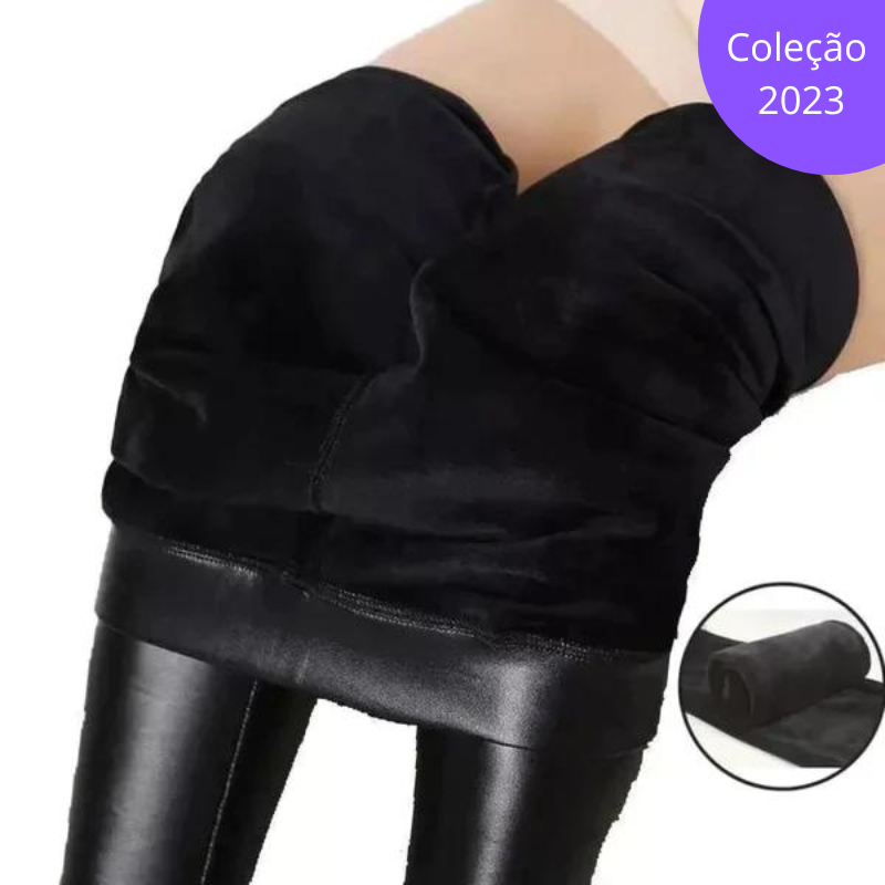 Calça Legging Couro Aveludada Tendência Inverno 2024 Mais Meu